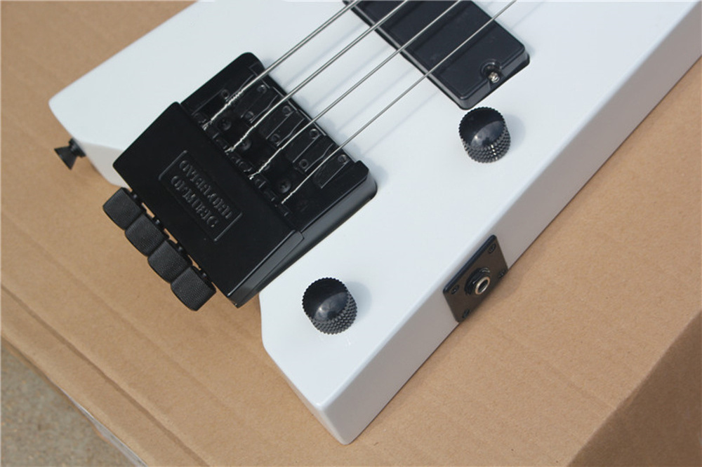 White Body Headless 4 strings Electric Bass Guitar with Rosewood Fretboard,Headless bass bridge