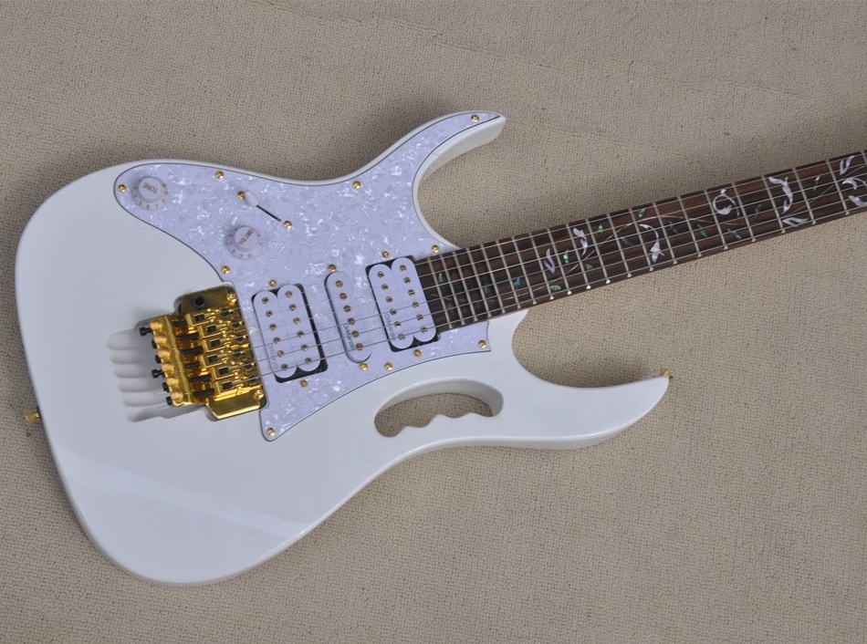 Chinese Guitar Left Handed White Electric Guitar with Tremolo Bridge,Golden Hardware,Thin body guitar