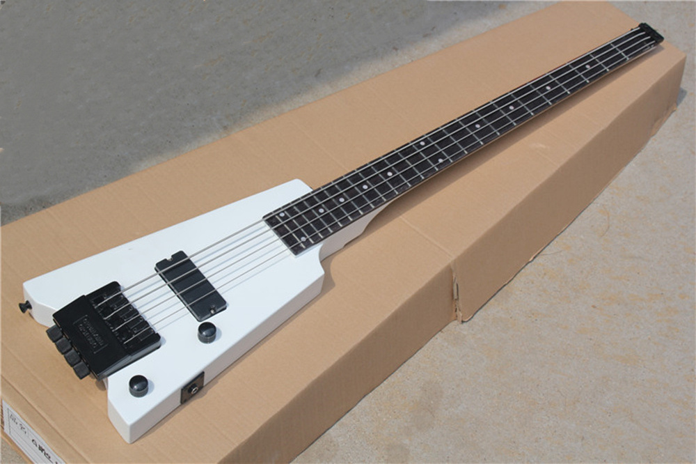 White Body Headless 4 strings Electric Bass Guitar with Rosewood Fretboard,Headless bass bridge