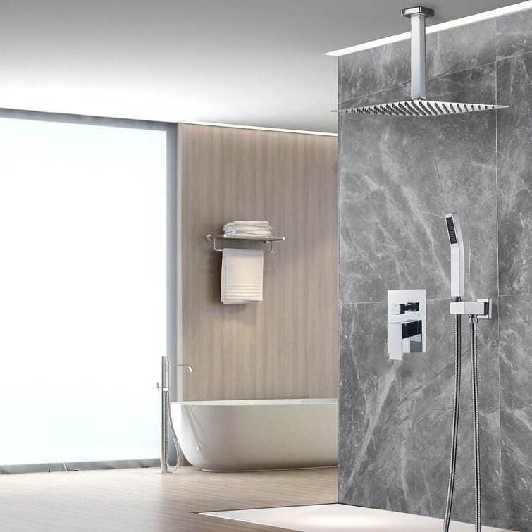 Square Bathroom Shower System Senducs Black Bathtub Mixer Faucet Hot Cold Bathroom Tap Thermostatic Shower Set