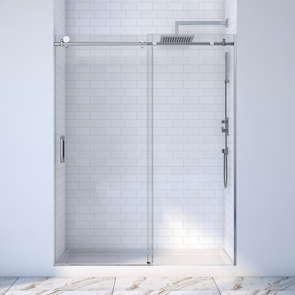 bathroom tempered glass sliding frameless shower glass door