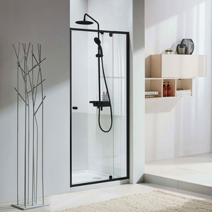 6mm Simple Small Portable Matte Black Bathroom Frame Pivot Glass Swing Shower Door With Hardware