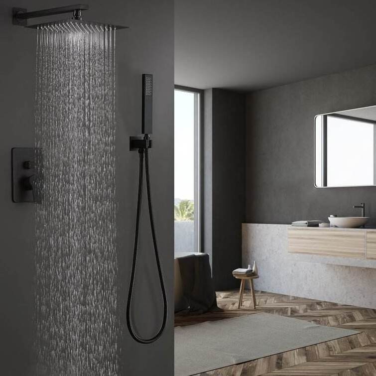 Modern gold faucets mixer taps in wall bathroom rainfall shower column system smart black thermostatic bath & shower faucet set