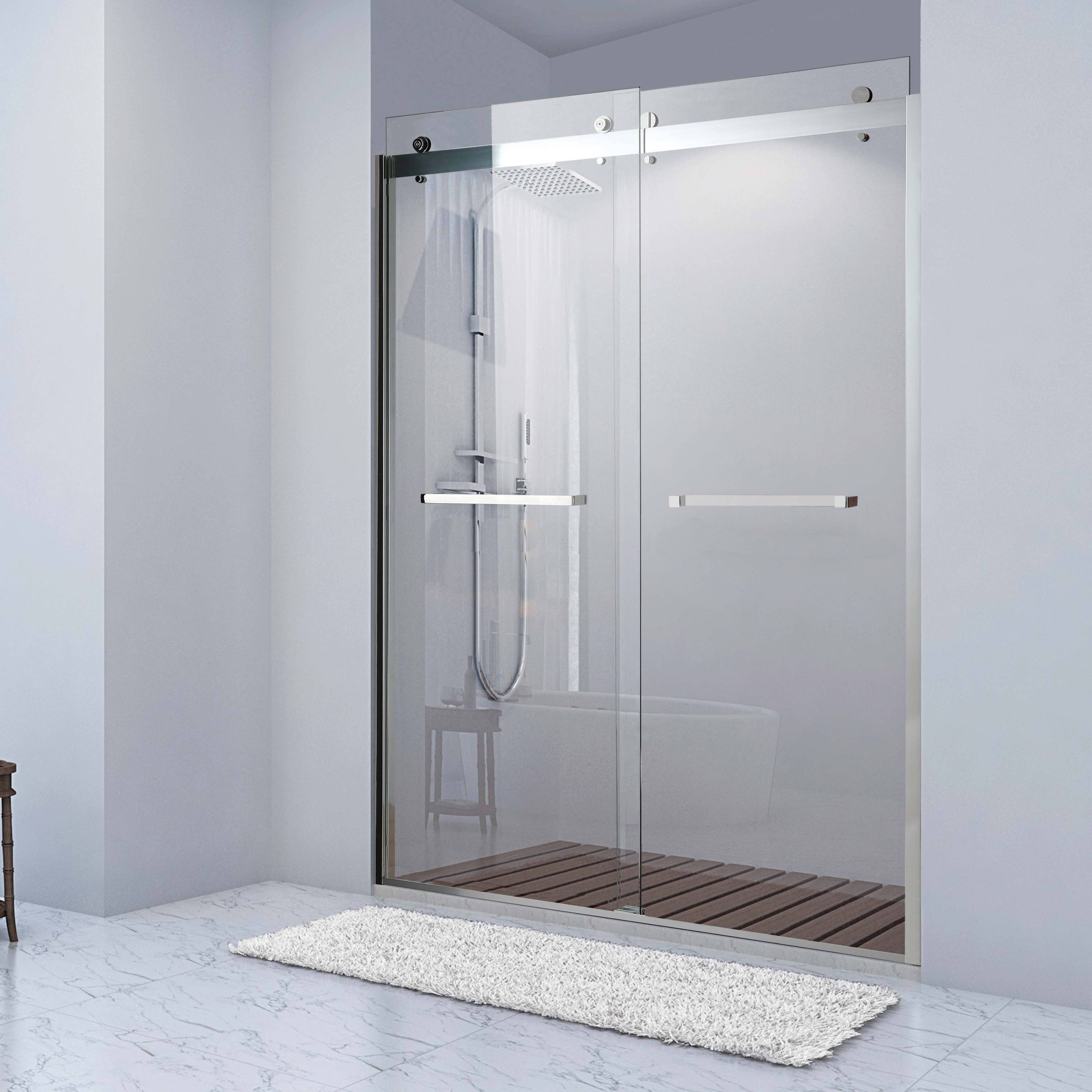 Hotel Shower Glass Panel Screen Black Frameless Double Bypass Bathroom Tempered Glass Shower Enclosure Sliding Shower Door