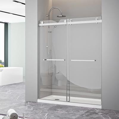 Easy clean tempered glass sliding shower door with stainless steel accessories sliding shower door