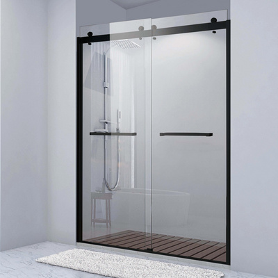 Hotel Shower Glass Panel Screen Black Frameless Double Bypass Bathroom Tempered Glass Shower Enclosure Sliding Shower Door