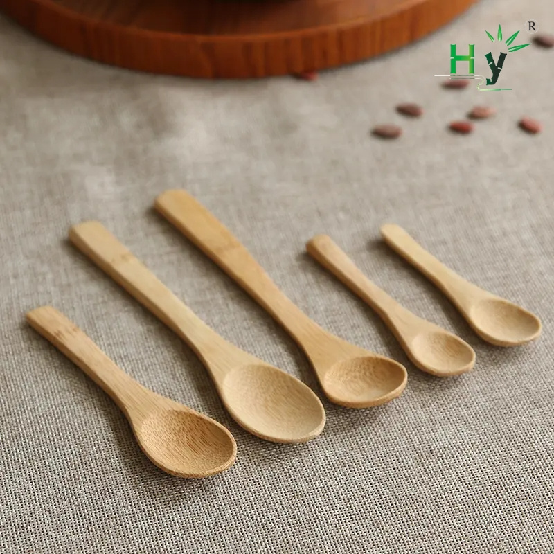 HONGHAO Natural Bamboo Wooden Spoon Dessert Ice Cream Spoon Yogurt Honey Mini Bamboo Spoon