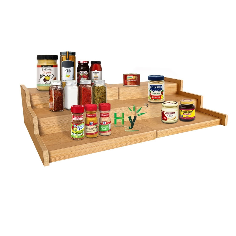 HONGHAO Countertop Seasoning Organizer Cabinet Kitchen Step Shelf 3 Tier Expandable Bamboo Spice Rack