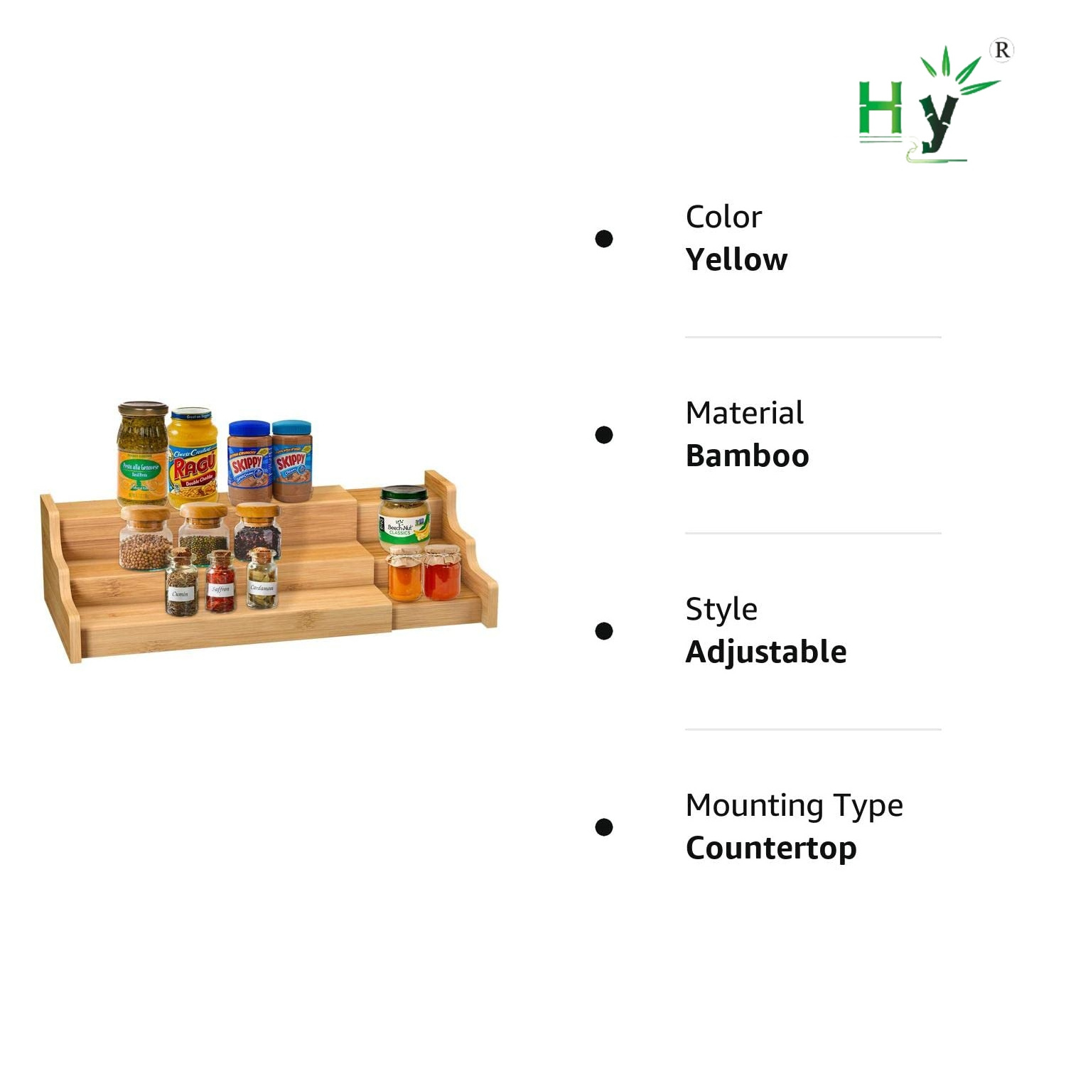 HONGHAO 3 Tier Storage Expandable Wooden Spice Rack Wholesale Adjustable Bamboo Kitchen Spices Shelf Organizer