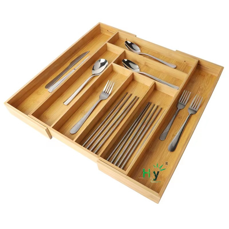 HONGHAO wooden kitchen utensils drawer organizer adjustable flatware kitchen cutlery tray tableware drawer organizer