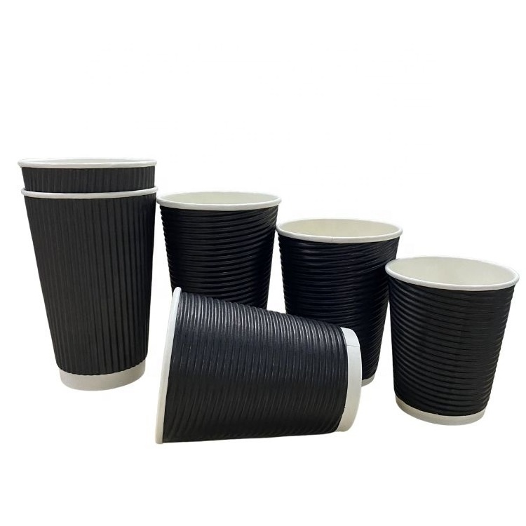 2023 Custom Logo Printed Disposable Horizontal Ripple Double Wall Hot Coffee Cups Paper