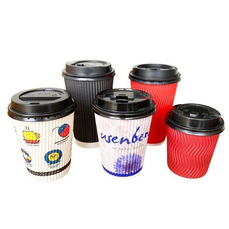 2023 Custom Logo Printed Disposable Horizontal Ripple Double Wall Hot Coffee Cups Paper