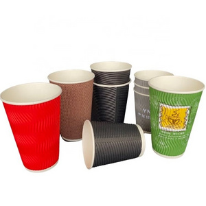 2023 Custom Logo Printed Disposable Horizontal Ripple Double Wall Hot Coffee Cups Paper