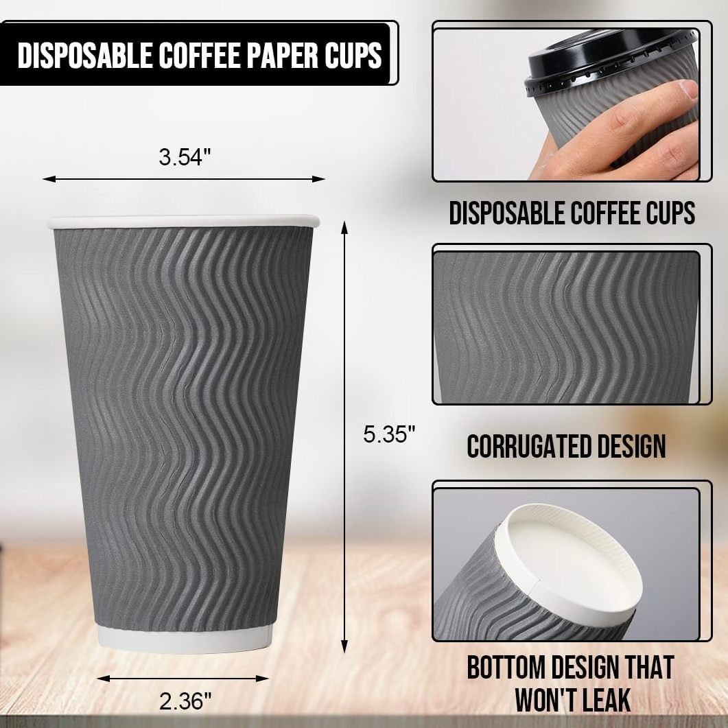 Custom Embossed Disposable Coffee Paper Cup With Lids Double Wall Paper Coffee Cups With Logo For Hot Drink