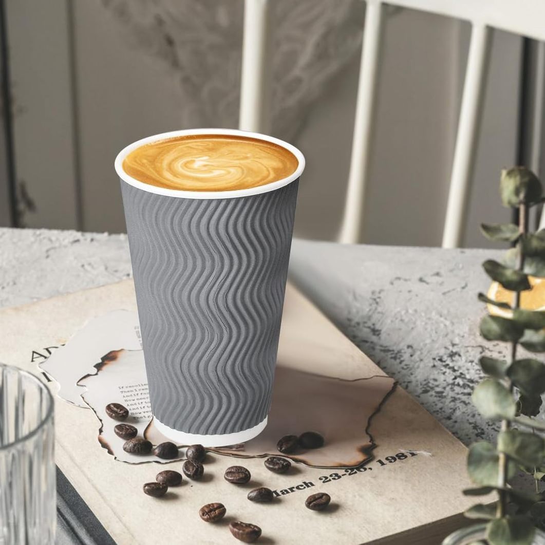 Custom Embossed Disposable Coffee Paper Cup With Lids Double Wall Paper Coffee Cups With Logo For Hot Drink