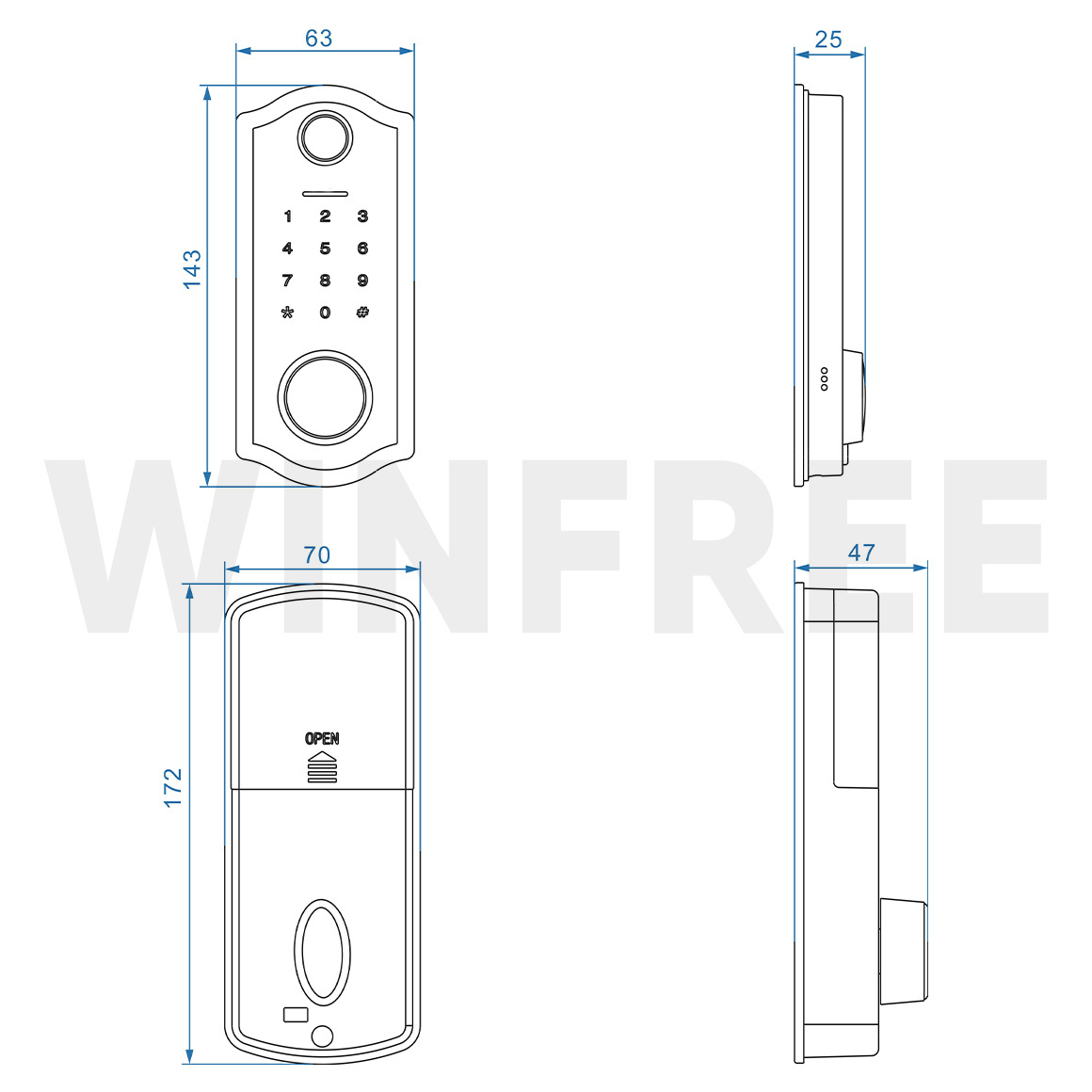 Guangdong WINFREE TTLock Bluetooth App Smart Door Lock Biometric lock fingerprint Door Handle Digital Keyless lock