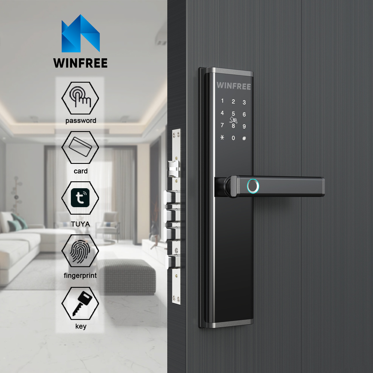 WINFREE Zinc Alloy Lock Tuya Fingerprint Passcode Keyless Entry Door Lock for Home Security