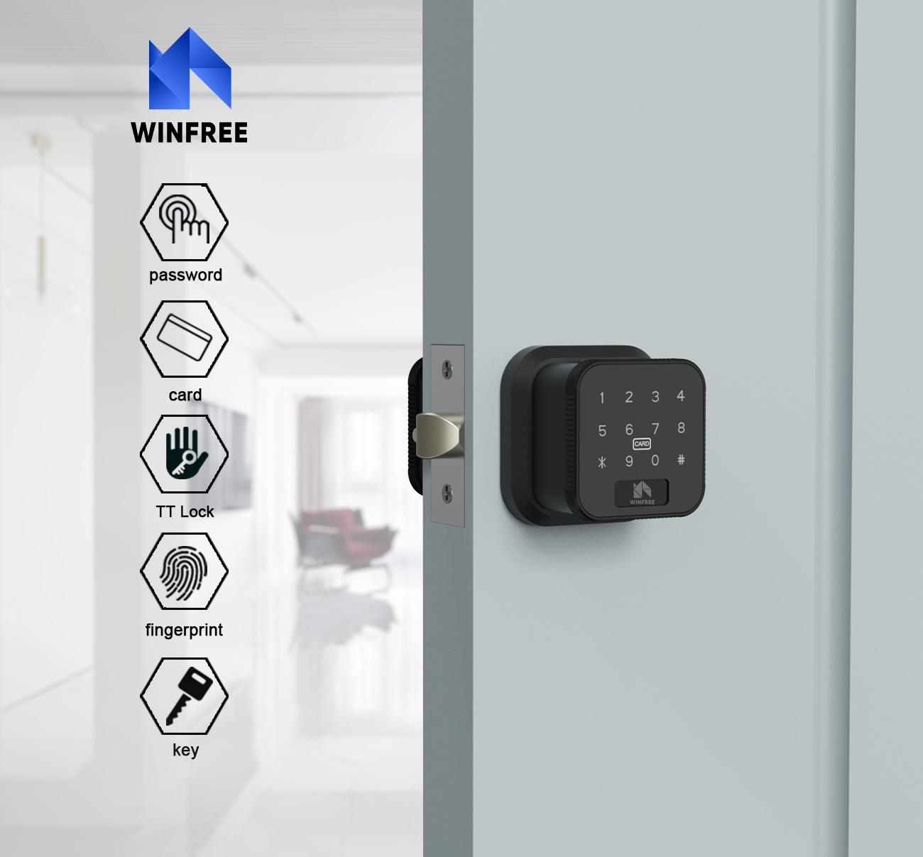 WINFREE Intelligent Square Keyless Biometric Security Electric Finger Print Gate Home Smart Door Knob Lock