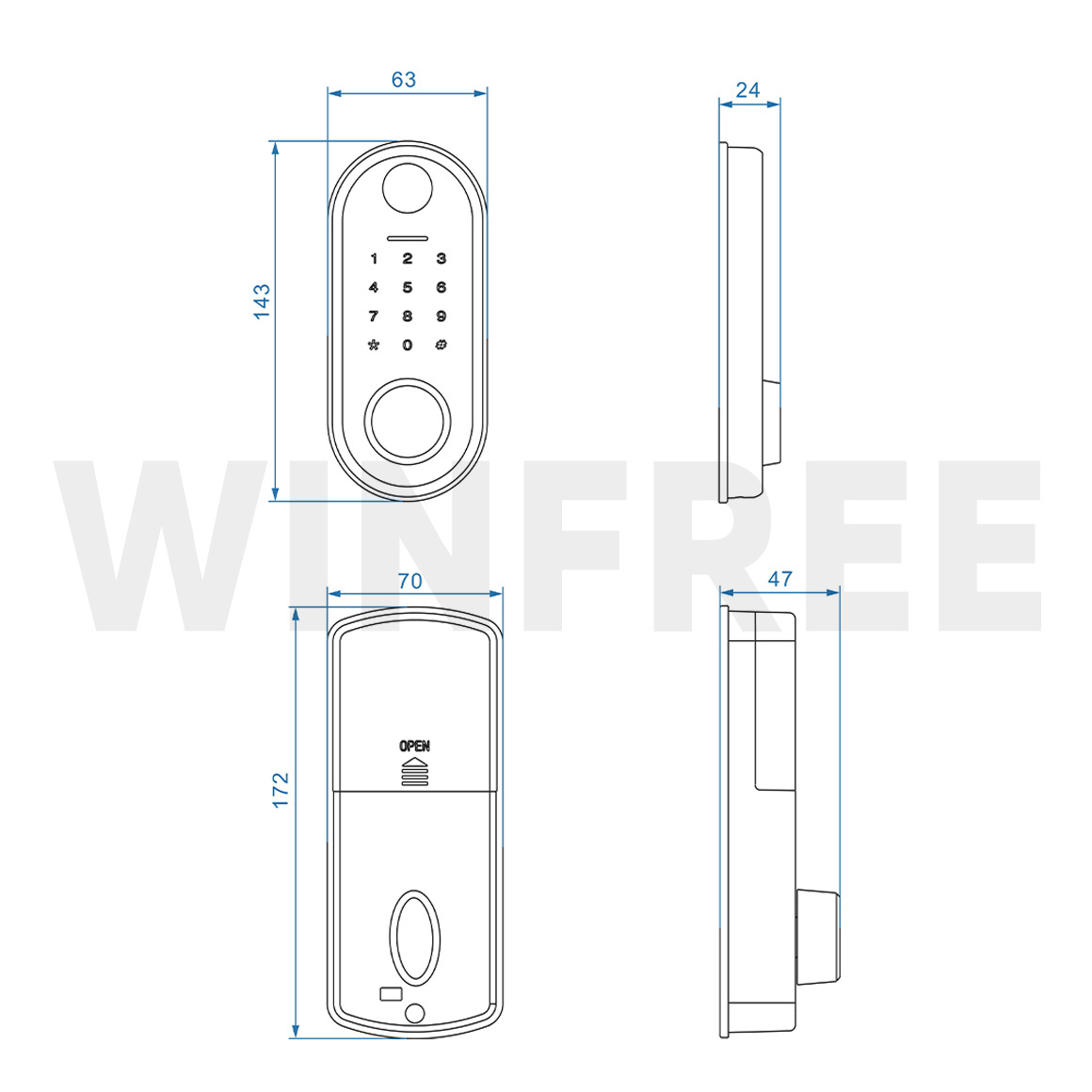 Guangdong-WINFREE Fingerprint Key Card Password Blue-tooth TTlock App Smart Electric Room Gate Deadbolt  Door Lock