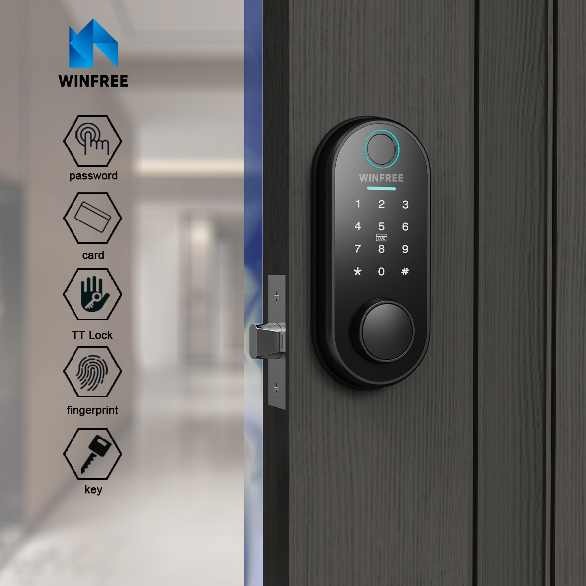 Guangdong-WINFREE Fingerprint Key Card Password Blue-tooth TTlock App Smart Electric Room Gate Deadbolt  Door Lock