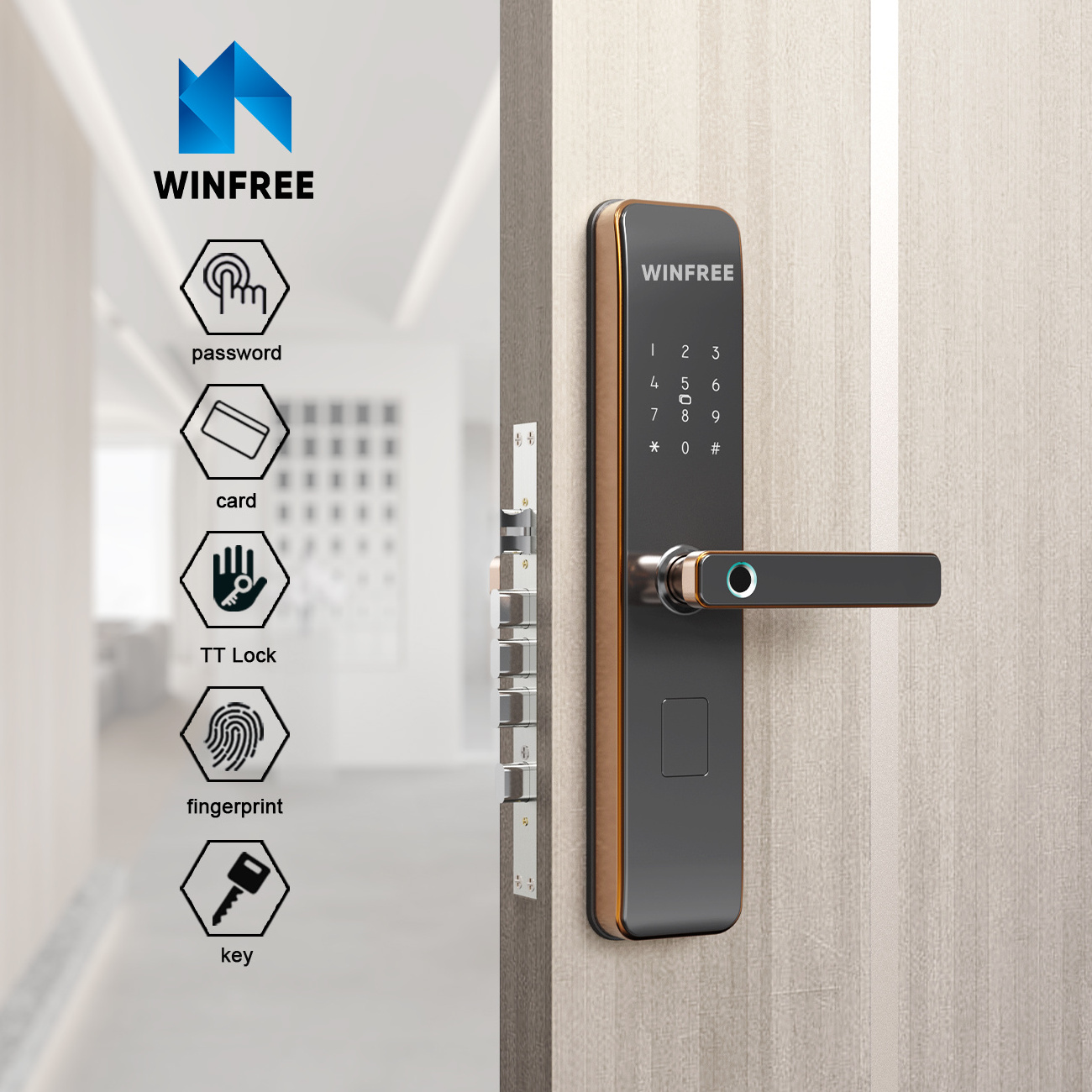 WINFREE Aluminum Alloy Smart Lock Fingerprint Password TTLock App Keyless Enter Smart Lock