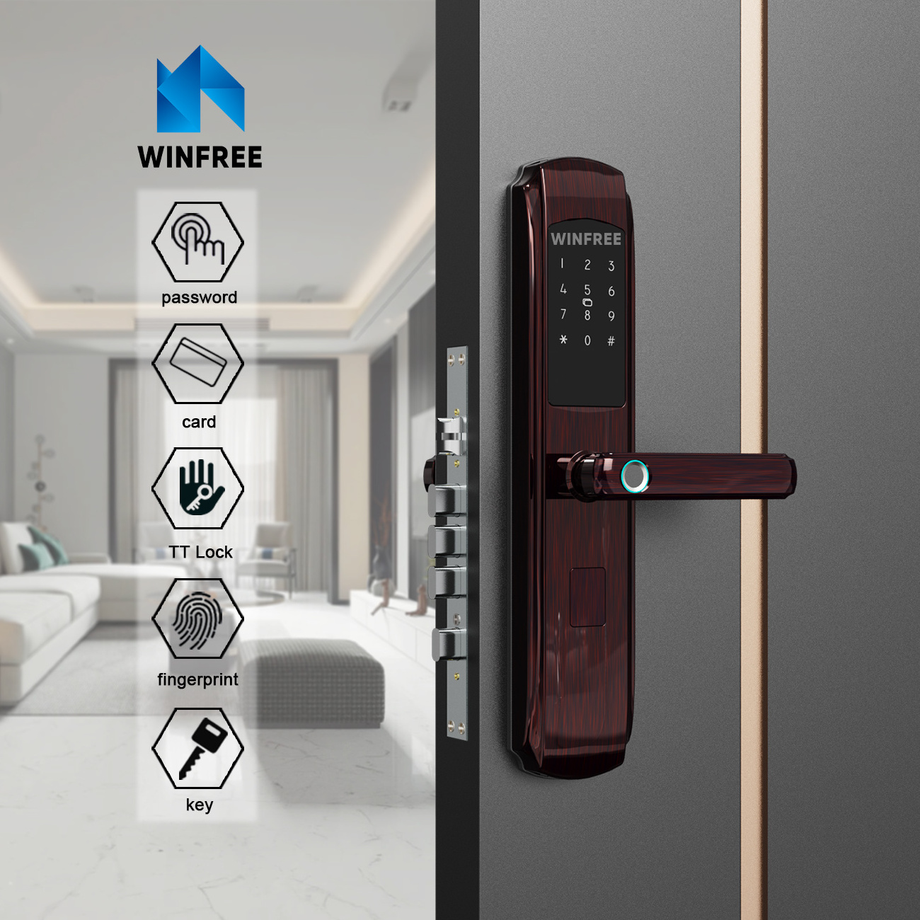 Guangdong WINFREE Gate Lock TTLock Bluetooth Mobile Smart Fingerprint Door Lock For Airbnb Condo Apartment Project