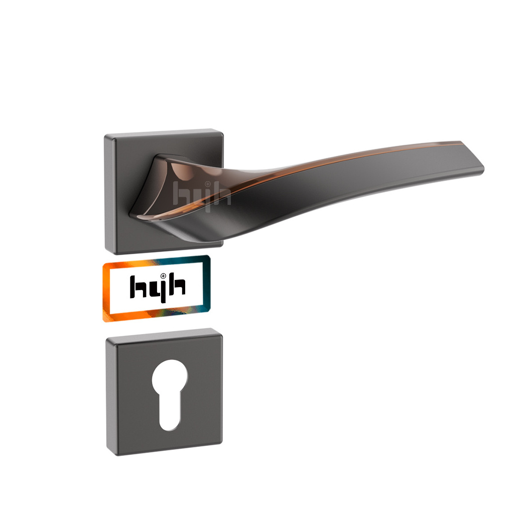 Guangdong-hyh Hardware Square Rose Gold Outdoor Plate Lever Door Handle, Large Door Handle , Home Door Handle