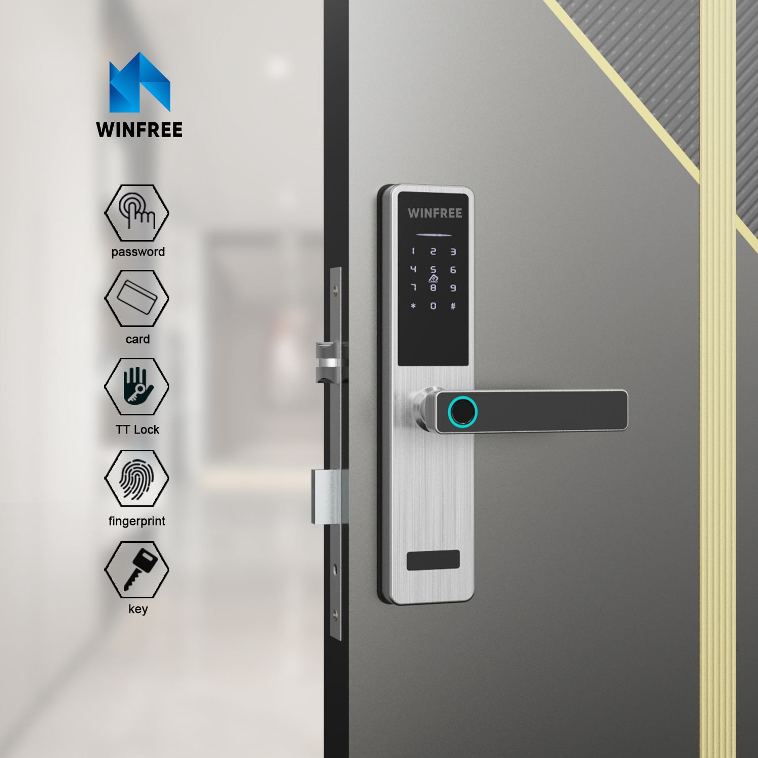 WINFREE Thumbprint Smart Lock For Home And Office Door With Fingerprint Key Card Hotel High Quality Electronic Code Door Lock