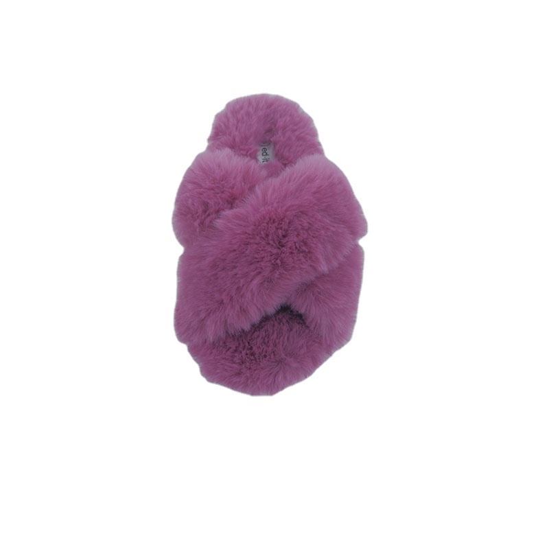 Factory Selling Open Toe Rabbit Hair Pink Green Fashion Breathable Plush Winter Slippers