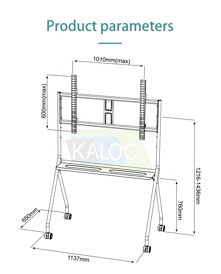 KALOC AC75 Simple design TV Trolley mobile stand with wheels moving mount for 65-86 inches interactive touch screen