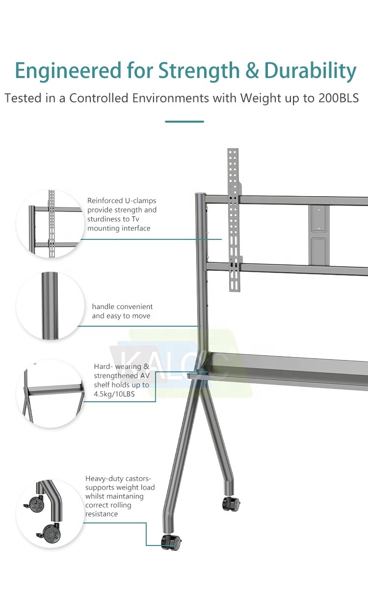 KALOC AC75 Simple design TV Trolley mobile stand with wheels moving mount for 65-86 inches interactive touch screen