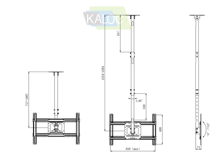 T70-15 Laloc LCD TV ceiling bracket for 32-70 inch tv  max load up to 68.2 kg hanging tv stand