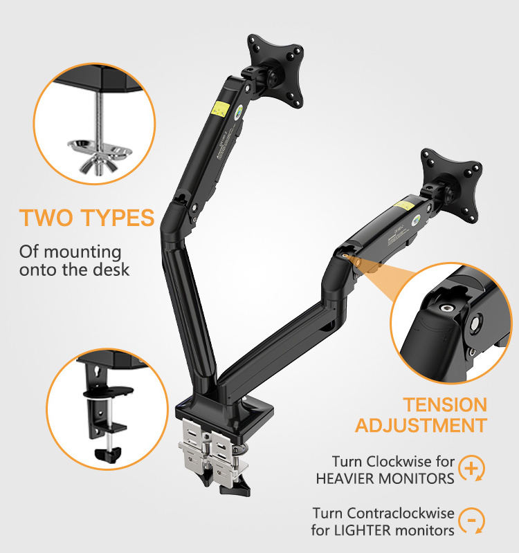 KALOC Dual Monitor Desk Mount Bracket for 17 - 33 Inch LCD LED OLED Computer Screens up to 22 lbs DS100-2