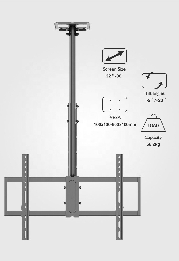 KALOC T1 Drop Down Ceiling Tv Bracket Flip Down CeilingTv Mount Adjustable 32-80 inch LED Plasma Screen