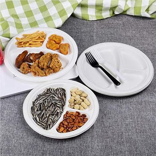 Disposable 10 inch 3 Compartment Round Plates for fruit fastfood and lunch disposable biodegradable paper