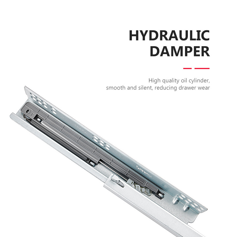 Heavy Duty Drawer Slide 3/4 Extension Soft Close Concealed Damper Guide Runner with Adjustable Pin