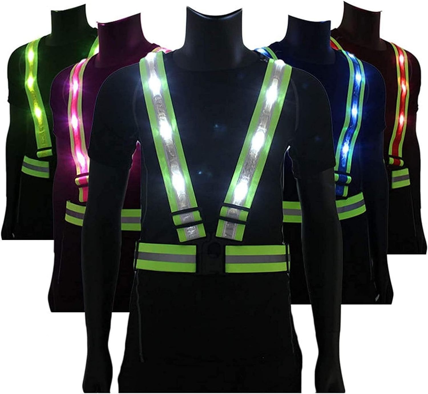 reflective vest with led High Visibility Warning Lights Adjustable Elastic Safety Straps LED