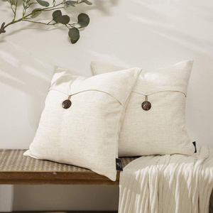 Farmhouse Throw Pillow Covers Button Vintage Linen Decorative Pillow Cases for Couch Bed and Chair