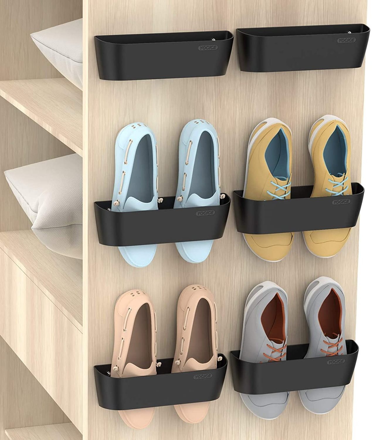 Wall Mounted Shoes Rack 6Pack with Sticky Hanging Strips Plastic Shoes Holder Storage Organizer Door Shoe Hangers