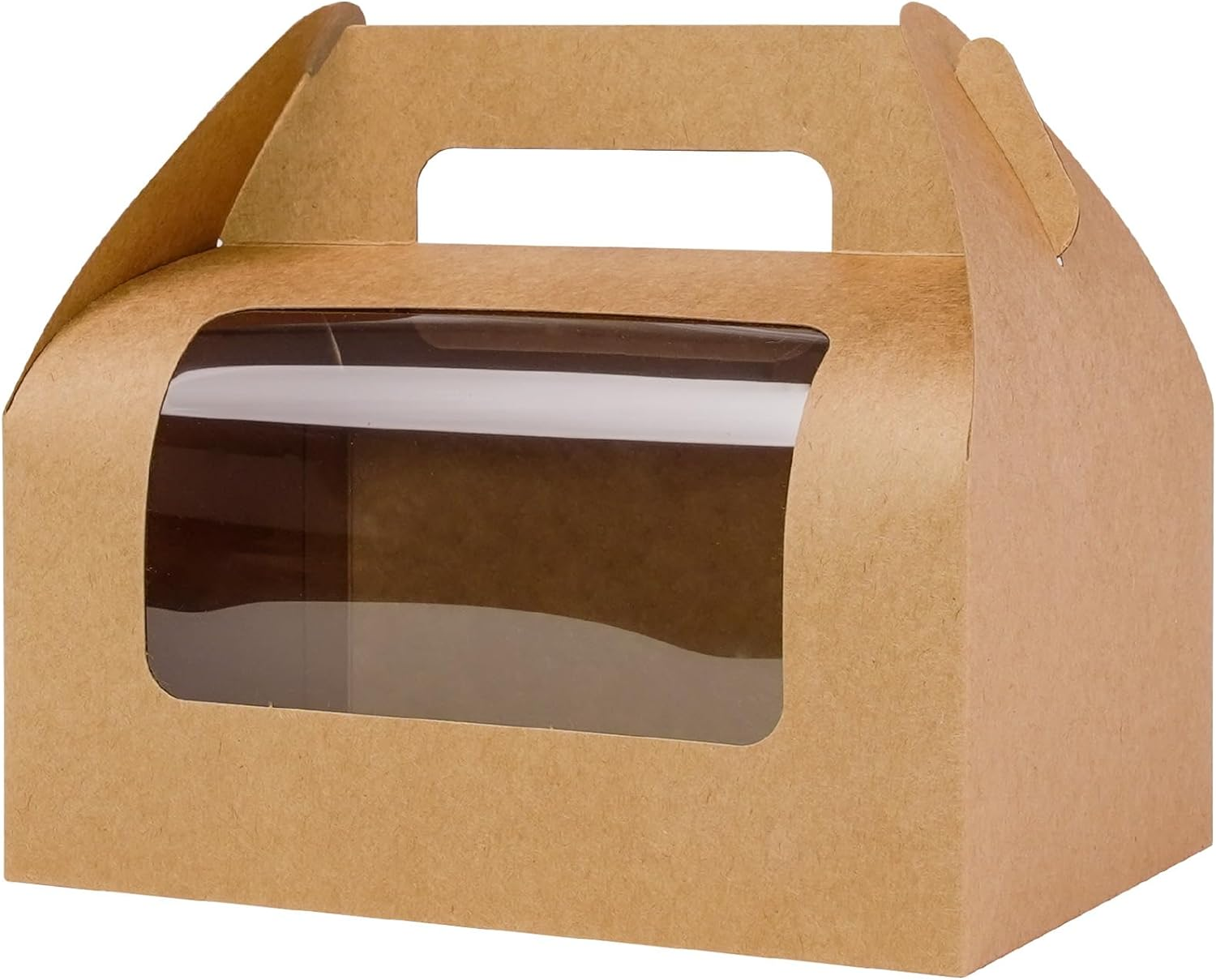 Custom Brown Kraft Paper Gable Gift Boxes Goodies Favor Box with clear display window and handle