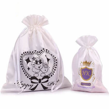 Wholesale Custom Logo Wig Hair Satin Silk Drawstring Dust Bag Bags Packaging for Hair Bundles with Printing Brand Print