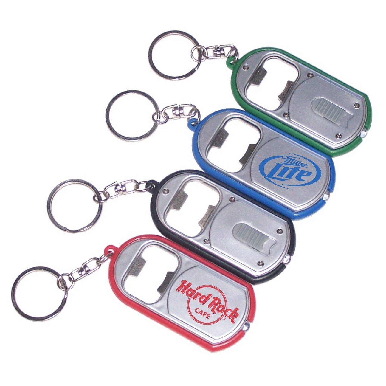 Advertising Ultra Thin Flashlight Metal Bottle Opener & Deluxe Swivel Split Key Ring