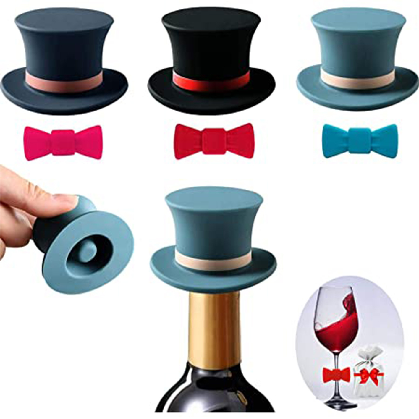 Silicone Magic Hat Wine Stopper Reusable Decorative Wine Seal Stopper  for Wine Beverage Soda Champagne Beer Graduation Gift