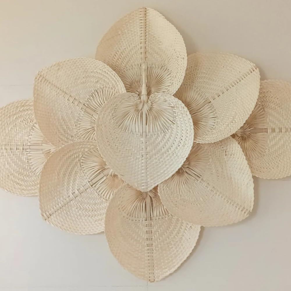 Wholesale Bamboo Customize Straw Rattan Woven Fans Leaf Hand Fans For Summer Beach Indoor Outdoor