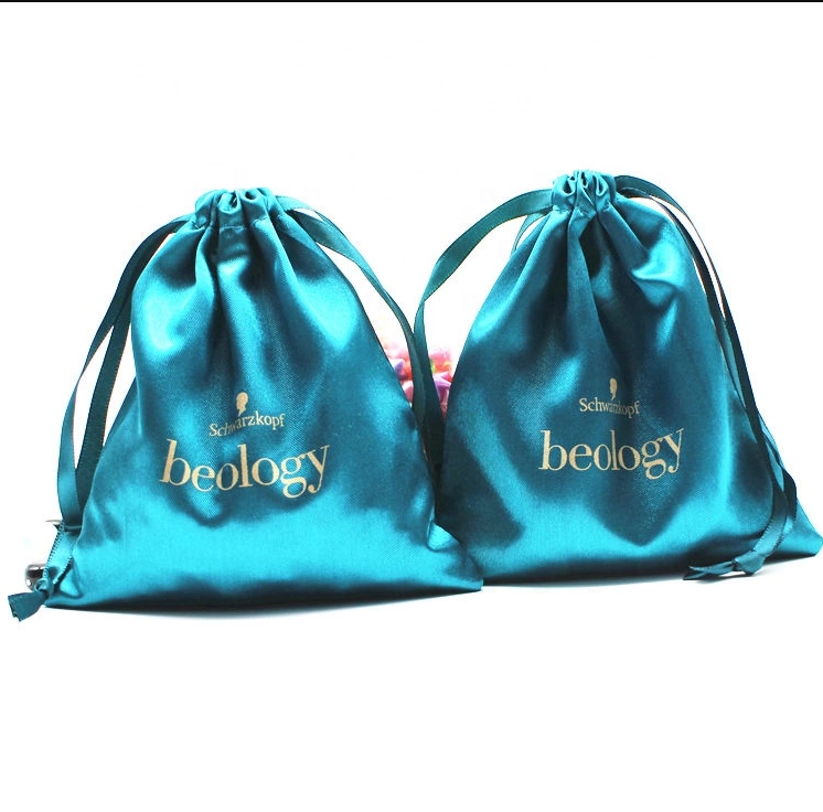 Wholesale Custom Logo Wig Hair Satin Silk Drawstring Dust Bag Bags Packaging for Hair Bundles with Printing Brand Print