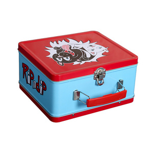 High quality custom rectangular metal lunch tin box vintage kids tin lunch box with handle