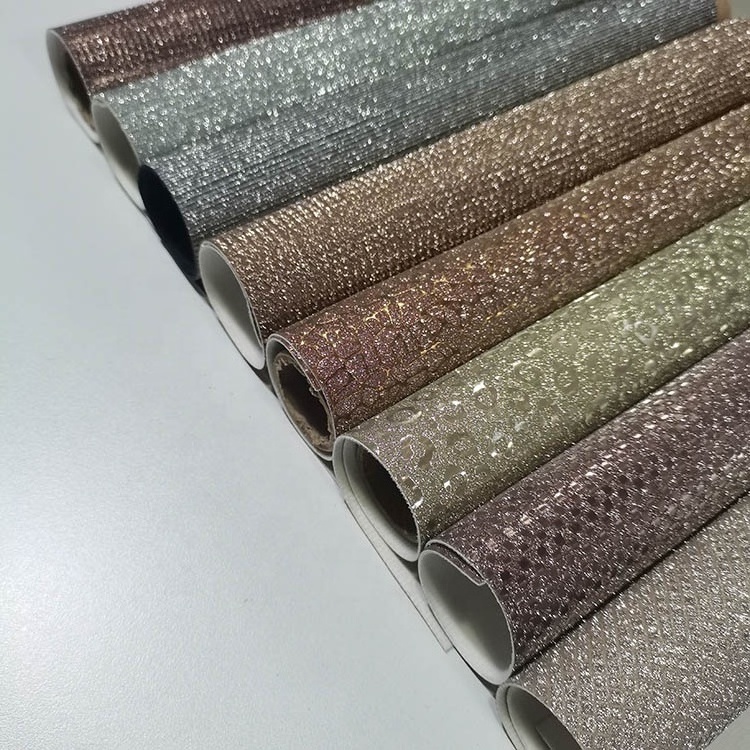 Sparkly Shiny Synthetic Vinyl Glitter Leather Sheets Chunky Faux Synthetic Glitter Print Fabric