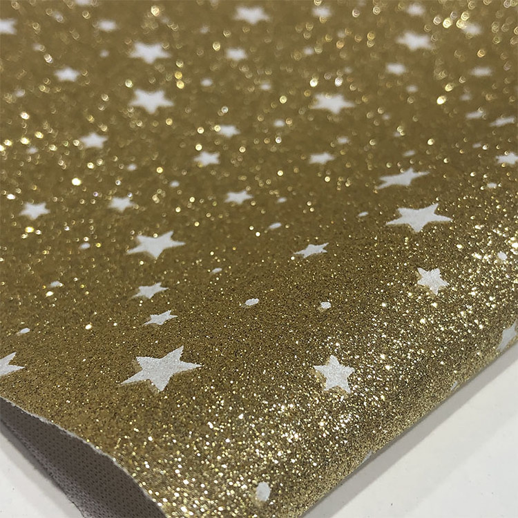 Eco-friendly soft star moon glow in the dark glitter fabric for wallpaper bag shoes