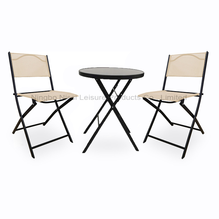 3 Piece Space Saving Modern Metal Iron Folding Foldable Outdoor Chairs Table Garden Furniture Balcony Patio Bistro Set