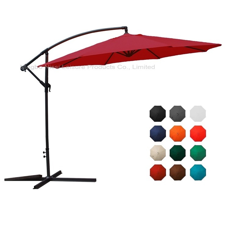 Outdoor Backyard Deck Cantilever Hanging Patio Umbrella Banana Umbrella Parasol with Crank with Cross Base